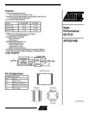 ATF22V10B-10XI Datasheet PDF Atmel Corporation