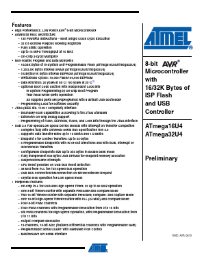 ATMEGA16U4RC-AU Datasheet PDF Atmel Corporation