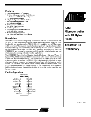 AT89C1051U-24PI Datasheet PDF Atmel Corporation