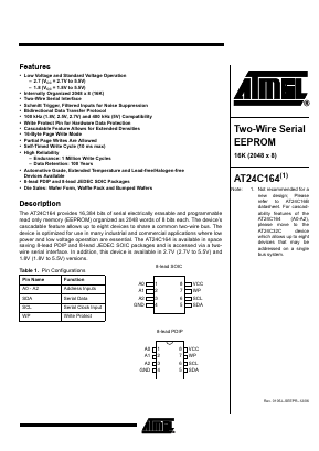 AT24C164-10SU-2.7 Datasheet PDF Atmel Corporation