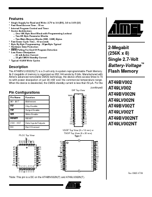 AT49BV002T-90JC Datasheet PDF Atmel Corporation