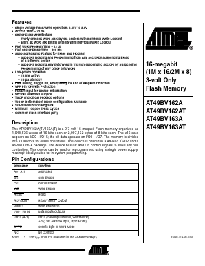 AT49BV162A-70CI Datasheet PDF Atmel Corporation