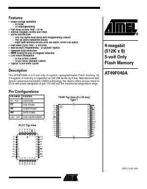 AT49F040A-70TI Datasheet PDF Atmel Corporation