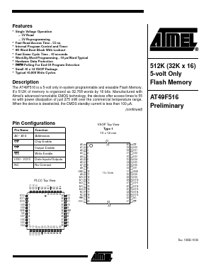 AT49F516-90VC Datasheet PDF Atmel Corporation