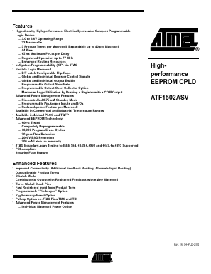 ATF1502ASV-15AC44 Datasheet PDF Atmel Corporation