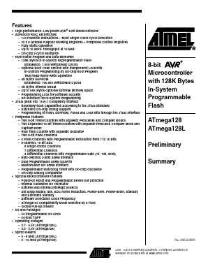ATMEGA128-8AI Datasheet PDF Atmel Corporation