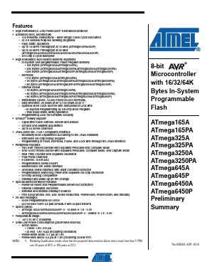 ATMEGA645P-MUR Datasheet PDF Atmel Corporation