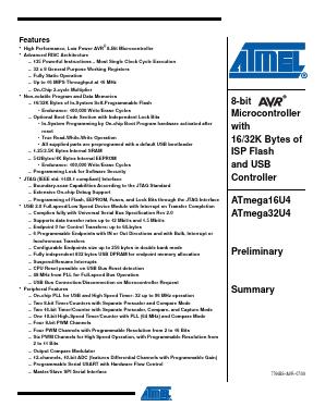 ATMEGA32U4-16AU Datasheet PDF Atmel Corporation