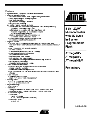 ATMEGA88-20AI Datasheet PDF Atmel Corporation