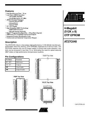 AT27C040-12JI Datasheet PDF Atmel Corporation