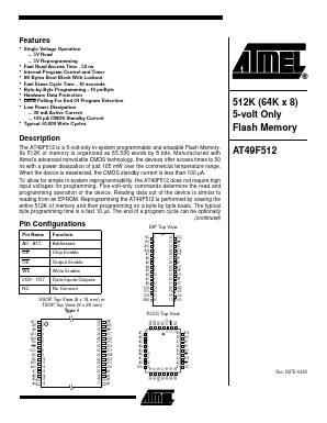 AT49F512-70TC Datasheet PDF Atmel Corporation