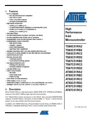 TS80C51RA2-MIB Datasheet PDF Atmel Corporation