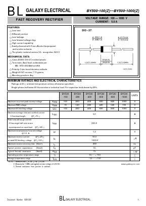 BY500-1000 Datasheet PDF Galaxy Semi-Conductor