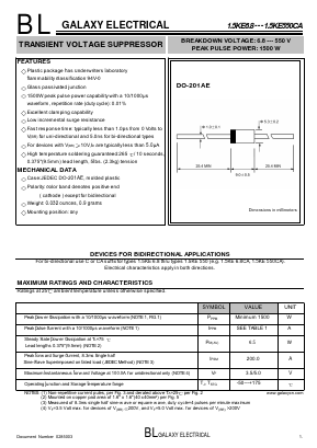1.5KE11 Datasheet PDF Galaxy Semi-Conductor