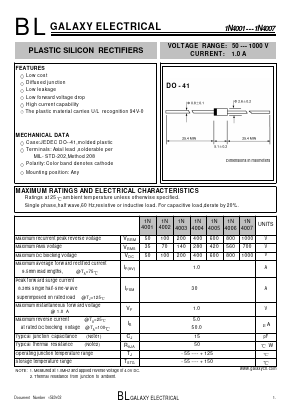 1N4001 Datasheet PDF Galaxy Semi-Conductor