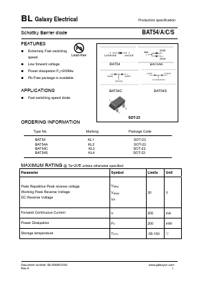 BAT54C Datasheet PDF Galaxy Semi-Conductor