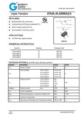 DTA143ECA Datasheet PDF Galaxy Semi-Conductor
