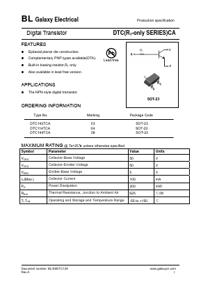 DTC144TCA Datasheet PDF Galaxy Semi-Conductor
