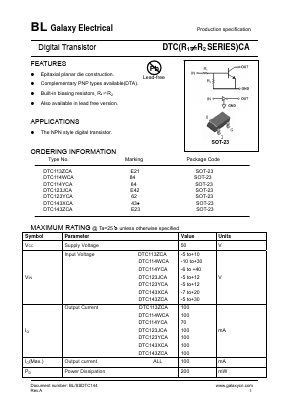 DTC143ZCA Datasheet PDF Galaxy Semi-Conductor