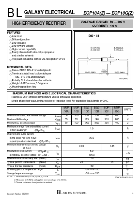 EGP10A Datasheet PDF Galaxy Semi-Conductor