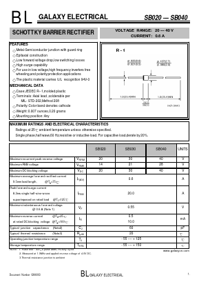 SB020 Datasheet PDF Galaxy Semi-Conductor