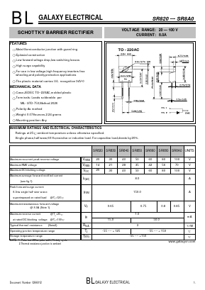 SR820 Datasheet PDF Galaxy Semi-Conductor