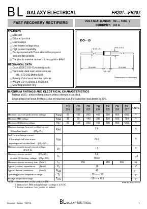 FR205 Datasheet PDF Galaxy Semi-Conductor