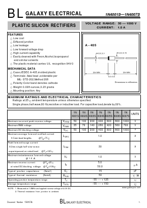 1N4002S Datasheet PDF Galaxy Semi-Conductor