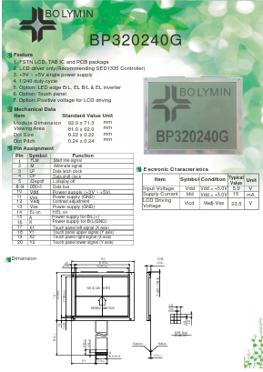 BP320240G Datasheet PDF BOLYMIN Inc
