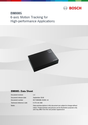 BMI085 Datasheet PDF Bosch Sensortec GmbH