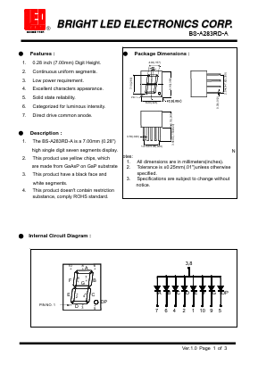 BS-A283RD-A Datasheet PDF BRIGHT LED ELECTRONICS CORP