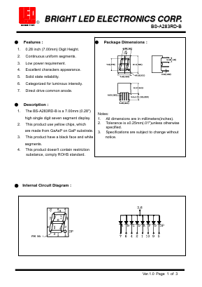 BS-A283RD-B Datasheet PDF BRIGHT LED ELECTRONICS CORP
