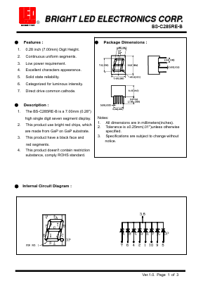 BS-C285RE-B Datasheet PDF BRIGHT LED ELECTRONICS CORP