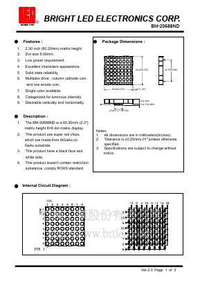 BM-20688ND Datasheet PDF BRIGHT LED ELECTRONICS CORP