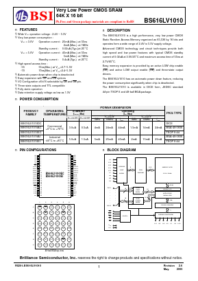 BS616LV1010DIP55 Datasheet PDF Brilliance Semiconductor