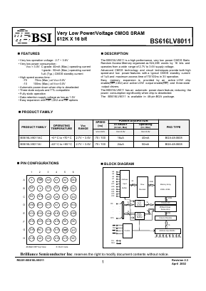 BS616LV8011AC Datasheet PDF Brilliance Semiconductor