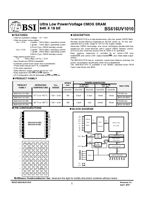 BS616UV1010EI-15 Datasheet PDF Brilliance Semiconductor