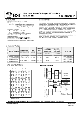 BS616UV1610BI Datasheet PDF Brilliance Semiconductor