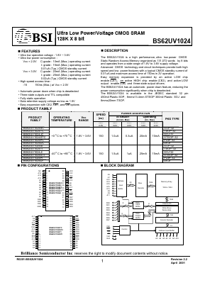 BS62UV1024 Datasheet PDF Brilliance Semiconductor