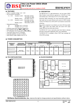 BS616LV1611FI55 Datasheet PDF Brilliance Semiconductor