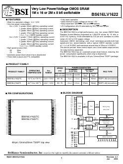 BS616LV1622TC-55 Datasheet PDF Brilliance Semiconductor