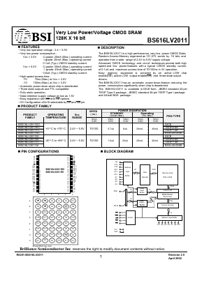 BS616LV2011TC Datasheet PDF Brilliance Semiconductor