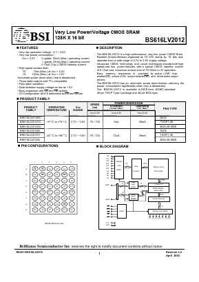 BS616LV2012DC Datasheet PDF Brilliance Semiconductor