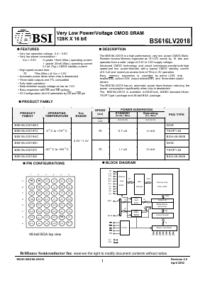 BS616LV2018AC Datasheet PDF Brilliance Semiconductor