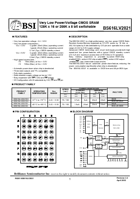 BS616LV2021AI Datasheet PDF Brilliance Semiconductor
