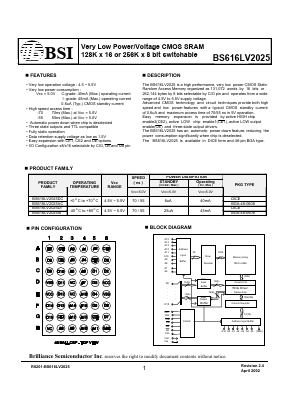 BS616LV2025DC Datasheet PDF Brilliance Semiconductor