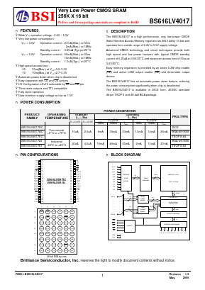 BS616LV4017ECG70 Datasheet PDF Brilliance Semiconductor