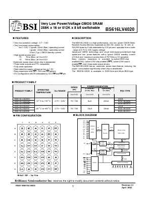 BS616LV4020BC-10 Datasheet PDF Brilliance Semiconductor