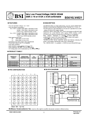 BS616LV4021DC Datasheet PDF Brilliance Semiconductor