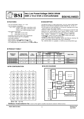 BS616LV4023 Datasheet PDF Brilliance Semiconductor